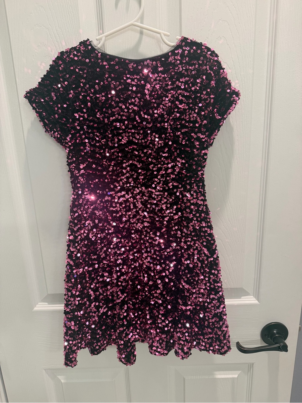 Zara Girls Sequin Dress skater Pink magenta Black  Party Size 8